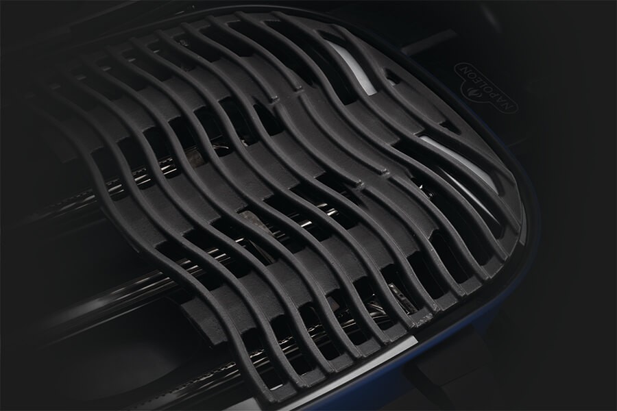 Napoleon TravelQ™ 240 Portable Gas Grill Features - Porcelainized Cast Iron Iconic WAVE™ Cooking Grids