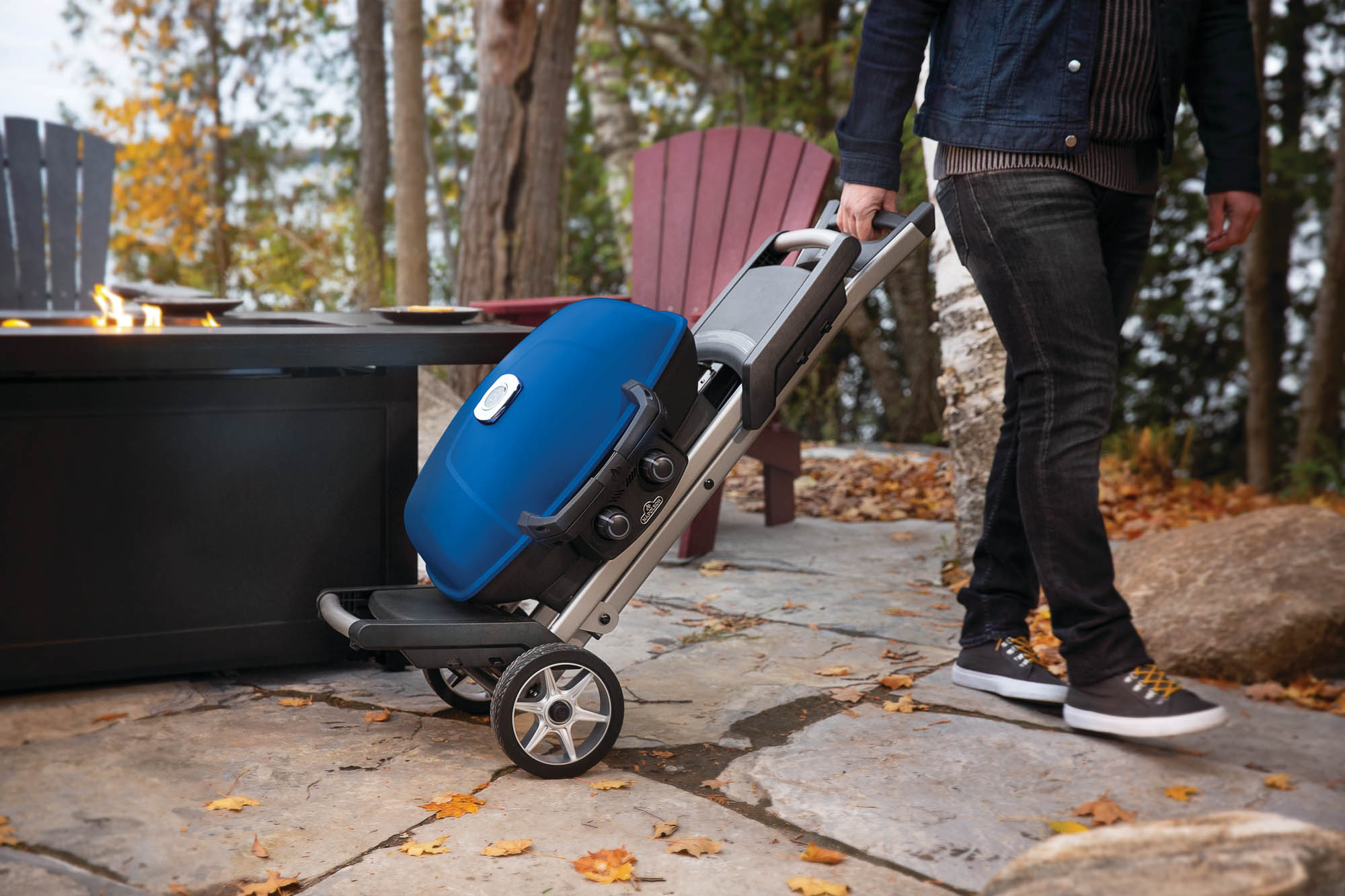 Napoleon TravelQ™ 285X Portable Propane Gas Grill with Scissor Cart Lifestyle